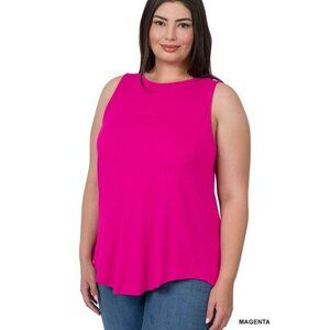 Zenana Plus Size Luxe Rayon‎ Sleeveless Hi-Low Hem Tank Top Magenta Size 1X